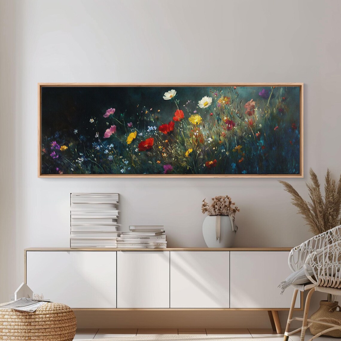Wildflowers At Midnight Framed Print Moody Decor Boho Minimalist Wall Art Modern Art Floral Or Botanical Wall Art