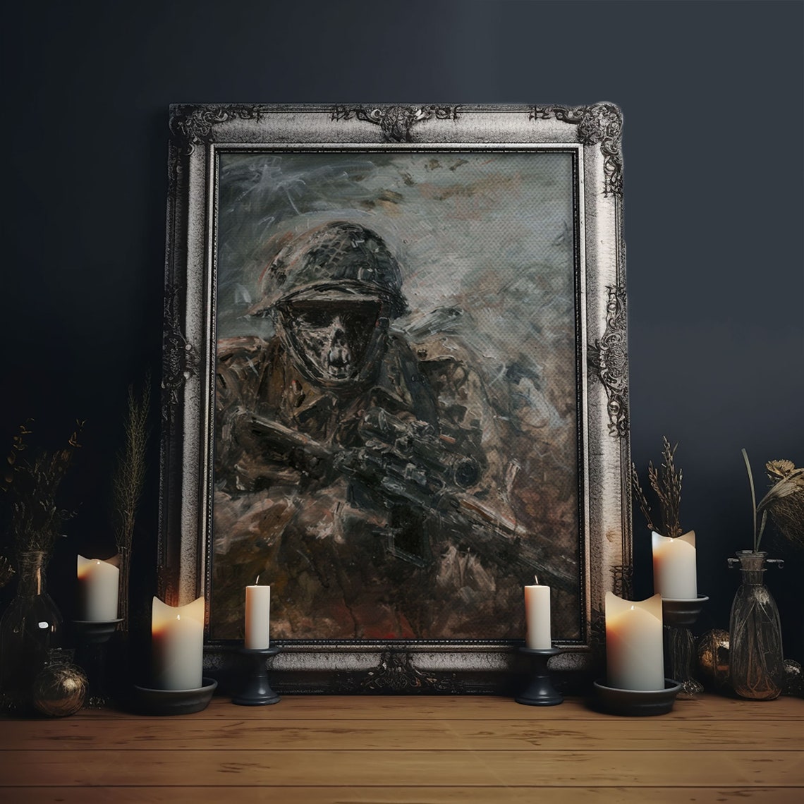 Skeletal Soldier Battle Smoke Haunting War Portrait Gothic Poster