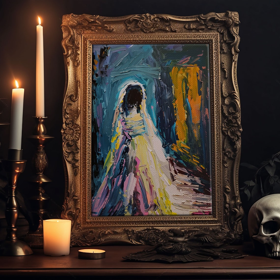 Haunted Veiled Ghost Abstract Colorful Impasto Painting Art Poster - Image 6