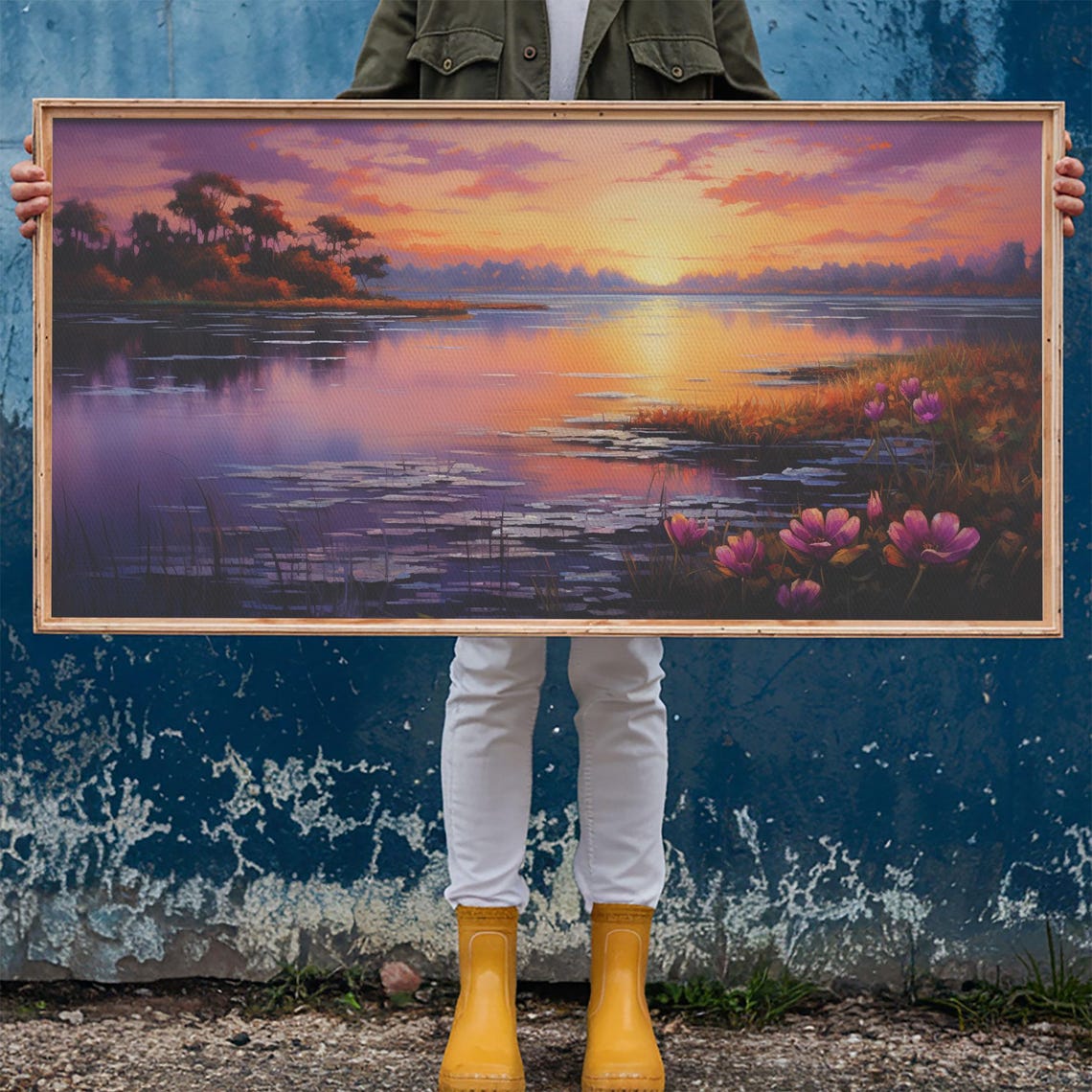 Beautiful Lake At Sunset Framed Print Landscape Oil Painting Print Lakehouse Art Lake Art Lake House Decor Nature Art - Image 5