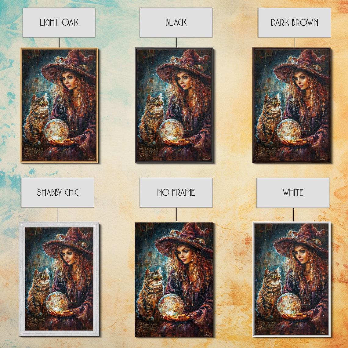 Enchanting Witch With Crystal Ball And Tabby Cat Mystical Art Poster - Image 3