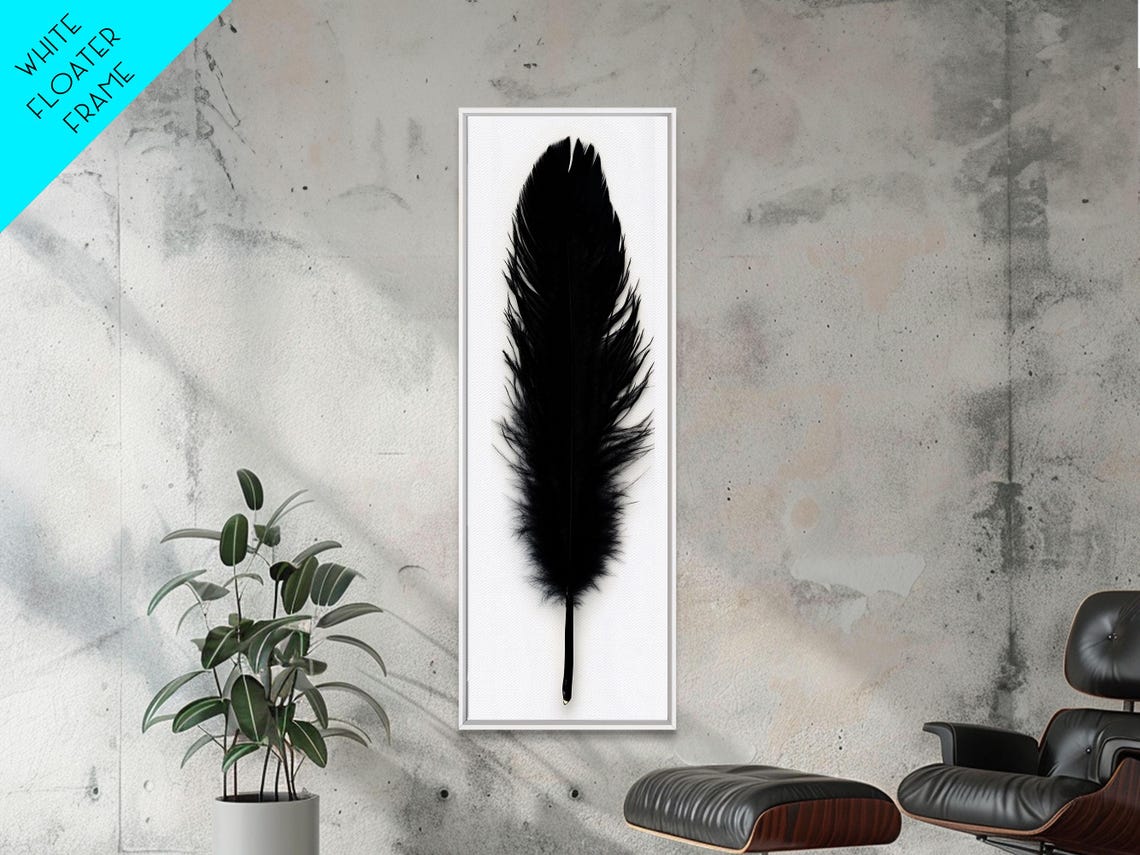Minimalist Tall Black Feather On White Simple Modern Art Poster - Image 5