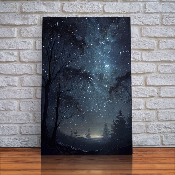 Starry Night Sky, Subdued Oil-Painting-Style Art Print