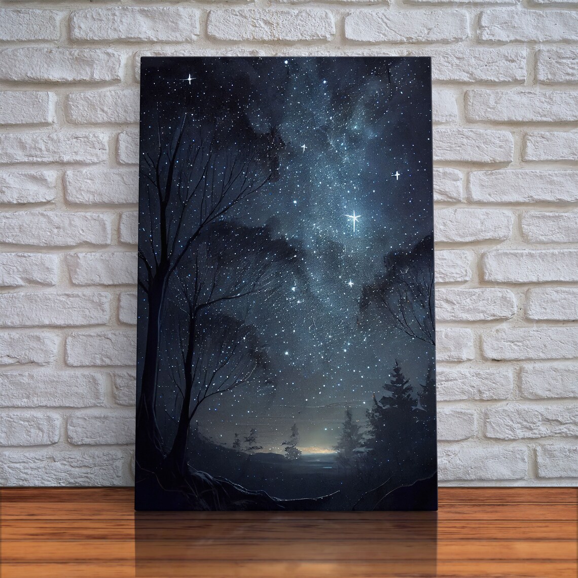 Starry Night Sky, Subdued Oil-Painting-Style Art Print