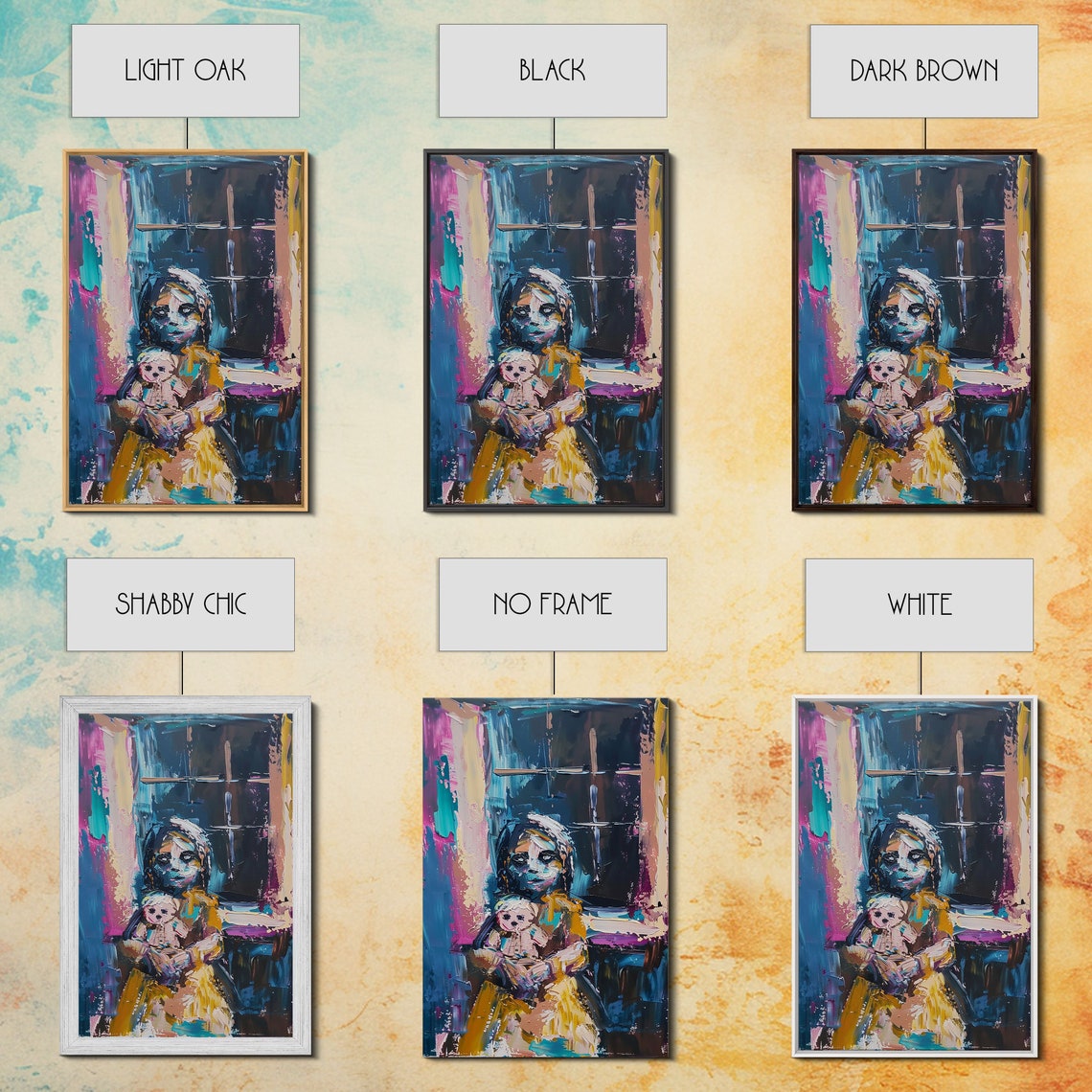 Spooky Girl With Doll Abstract Expressionist Creepy Art Wall Poster - Image 2