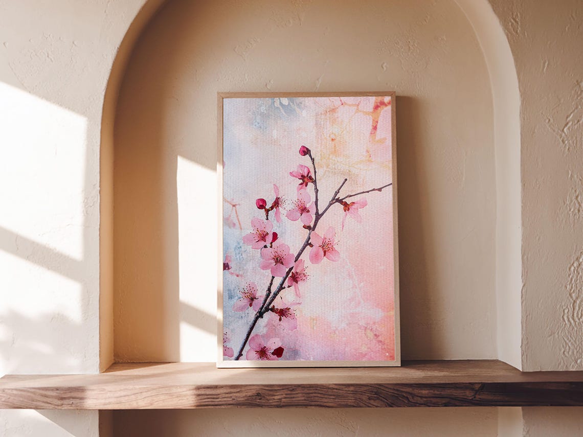 Cherry Blossom Branch Pink Watercolor Botanical Wall Art Print - Image 3