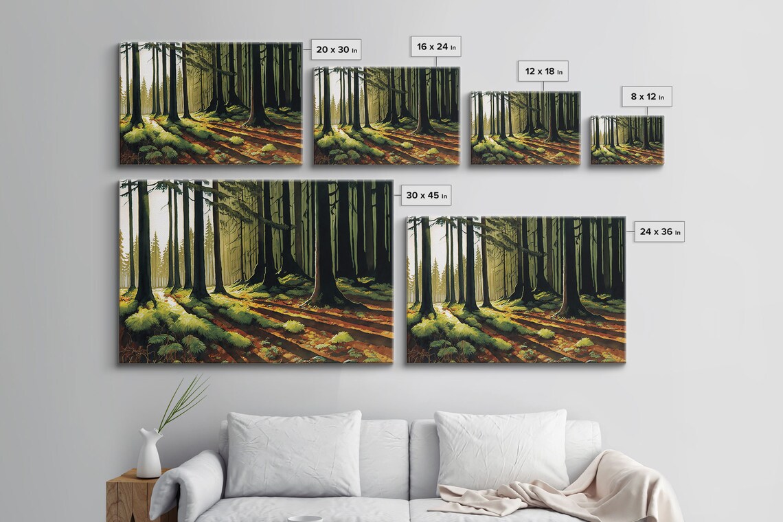 Sunlit Forest Path Golden Light Mossy Woods Green Trees Art Poster - Image 2