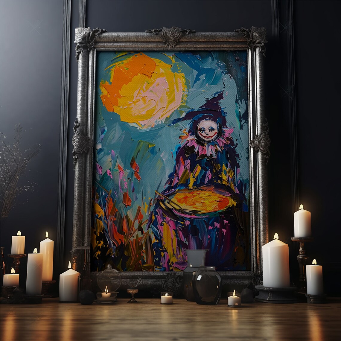 Colorful Witch Mixing Potions Under Moon Whimsical Halloween Art Print - Image 5