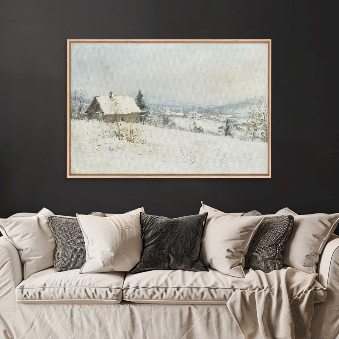 Snowy Winter Cabin Watercolor Snow Village Peaceful Hills Art Poster - Image 5