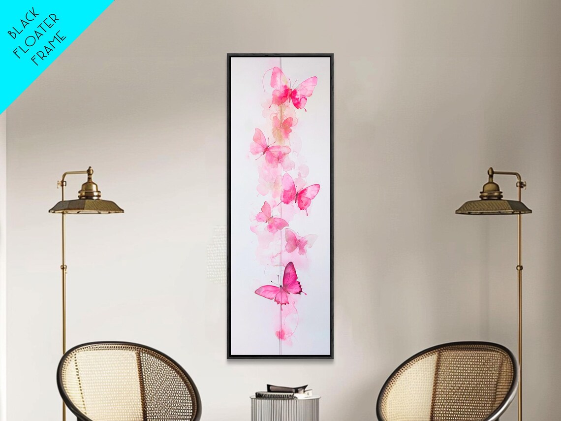 Pink Butterflies Ascending Watercolor Delicate Feminine Art Poster - Image 2