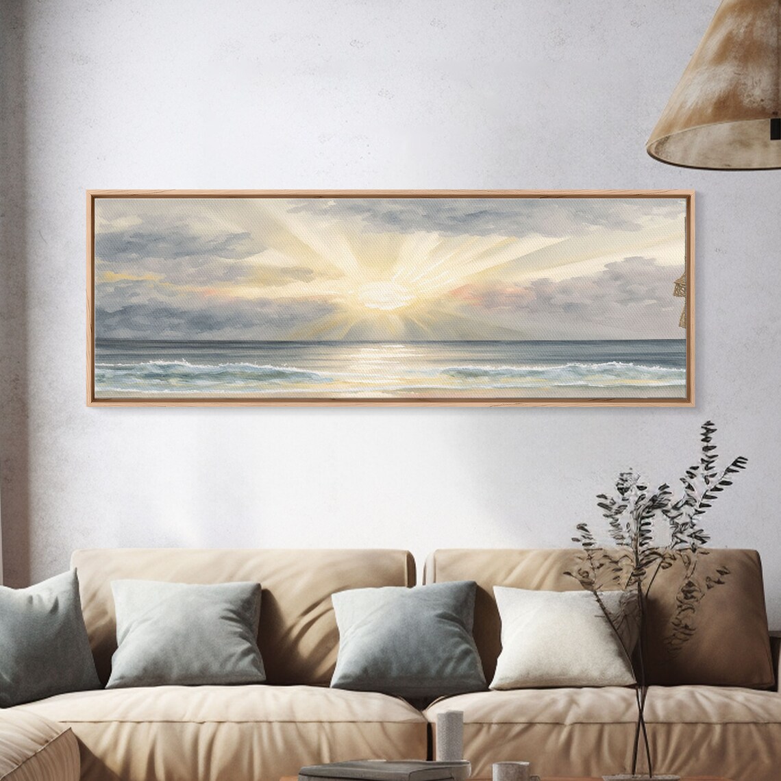 Beach Sunset Watercolor Art Print, Panoramic Lakehouse - Image 4