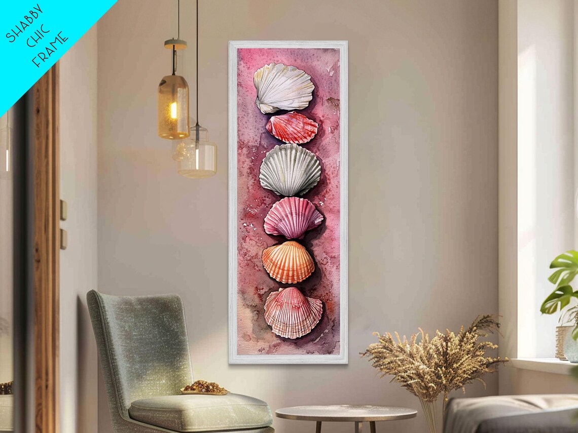 Pink Seashells Watercolor Painting Scallop Shells Coastal Vertical Poster - Image 6