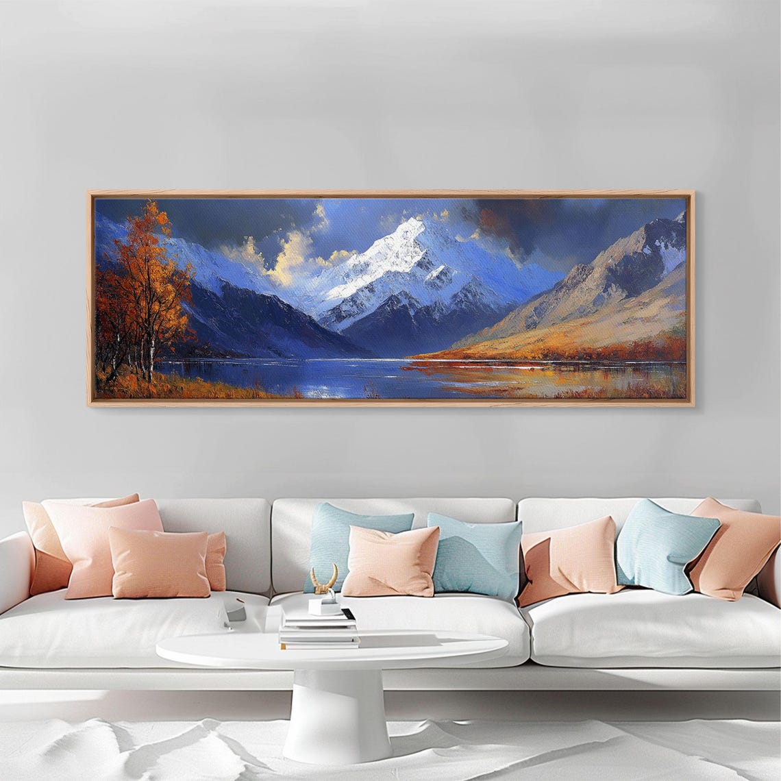 Snow Capped Mountain Lake Autumn Birch Golden Hour Landscape Poster - Image 6