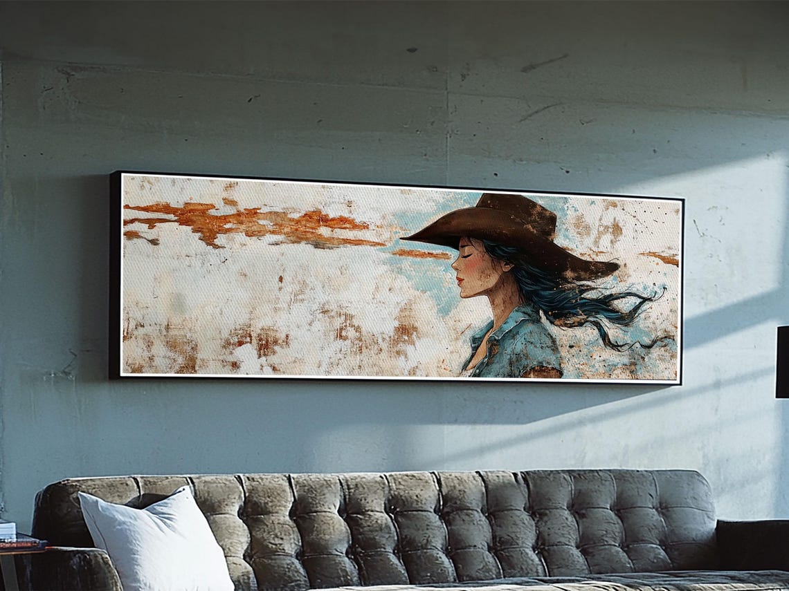 Cowgirl Profile Wide Brim Hat Windblown Hair Western Wall Poster - Image 5