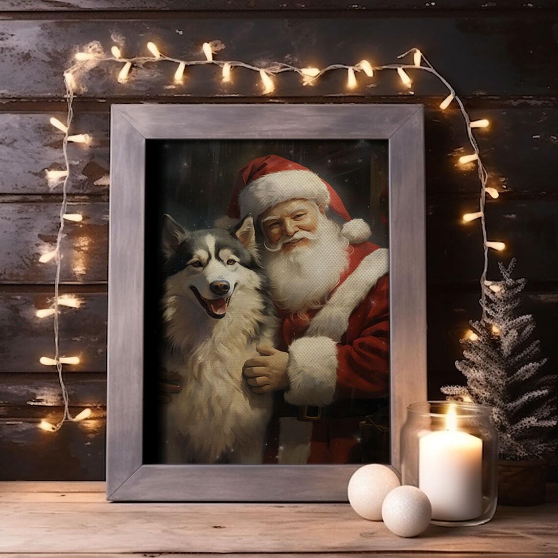 Santa Claus With Alaskan Malamute Dog Christmas Portrait Poster - Image 6