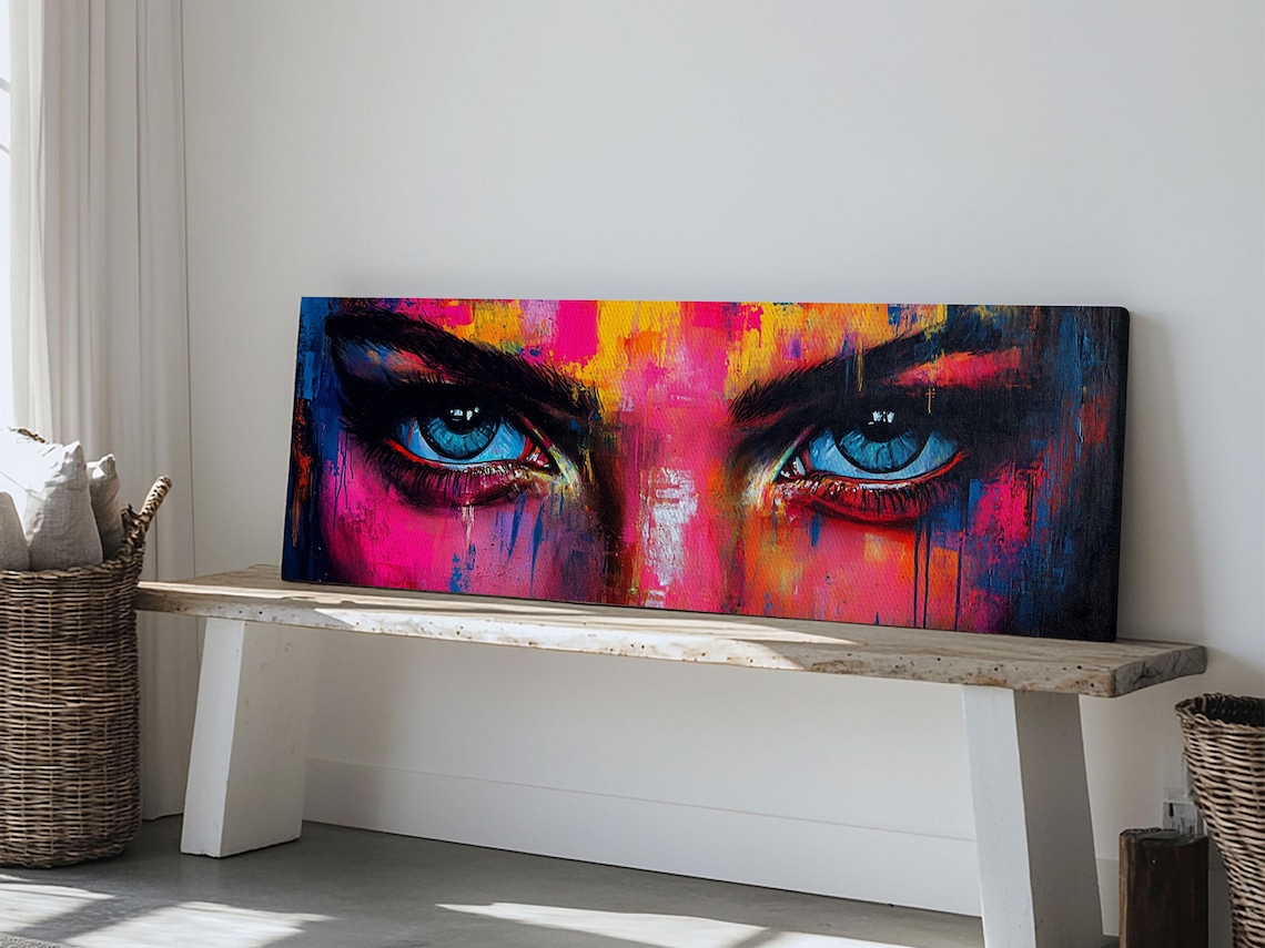Vivid Eyes Pop Art Panoramic Colorful Blue Gaze Modern Wall Art Poster - Image 4