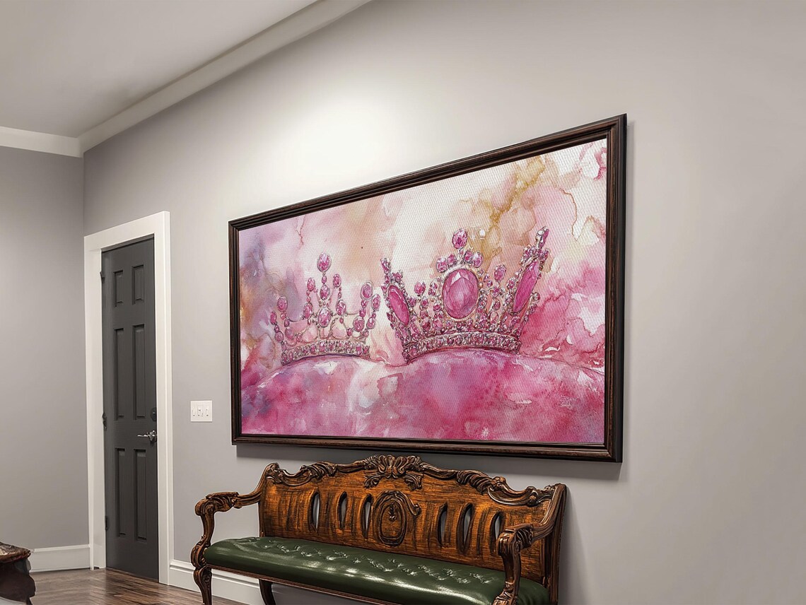 Royal Pink Jewel Crowns Princess Glam Feminine Watercolor Poster - Image 6