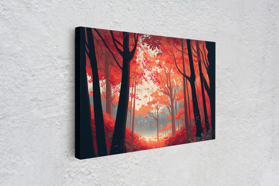 Red Autumn Forest Fiery Orange Foliage Dark Trees Fall Wall Art Poster - Image 4