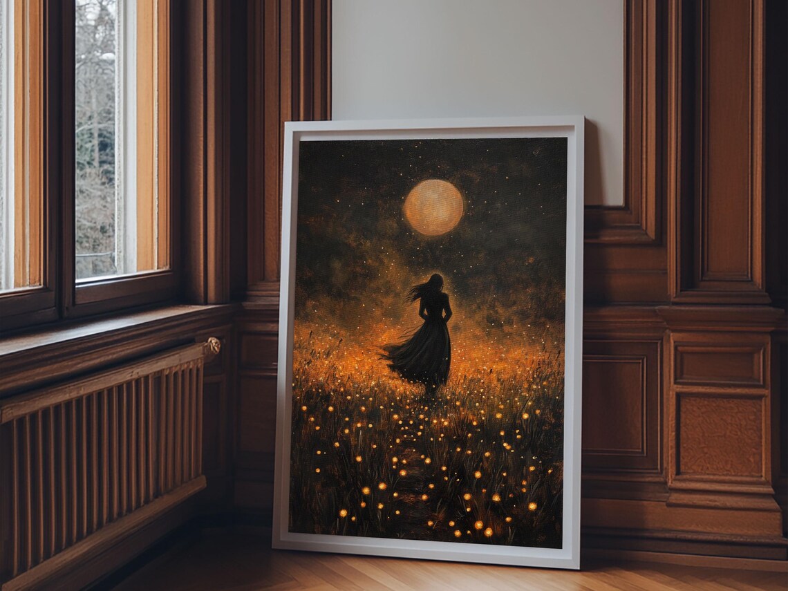 Vintage Witch Under Full Moon Art Print, Gothic Halloween - Image 4