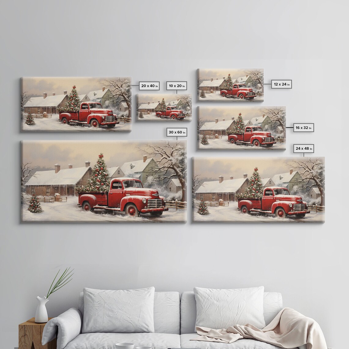 Vintage 1950s Red Truck Christmas Trees, Farmhouse Art Print - Image 2