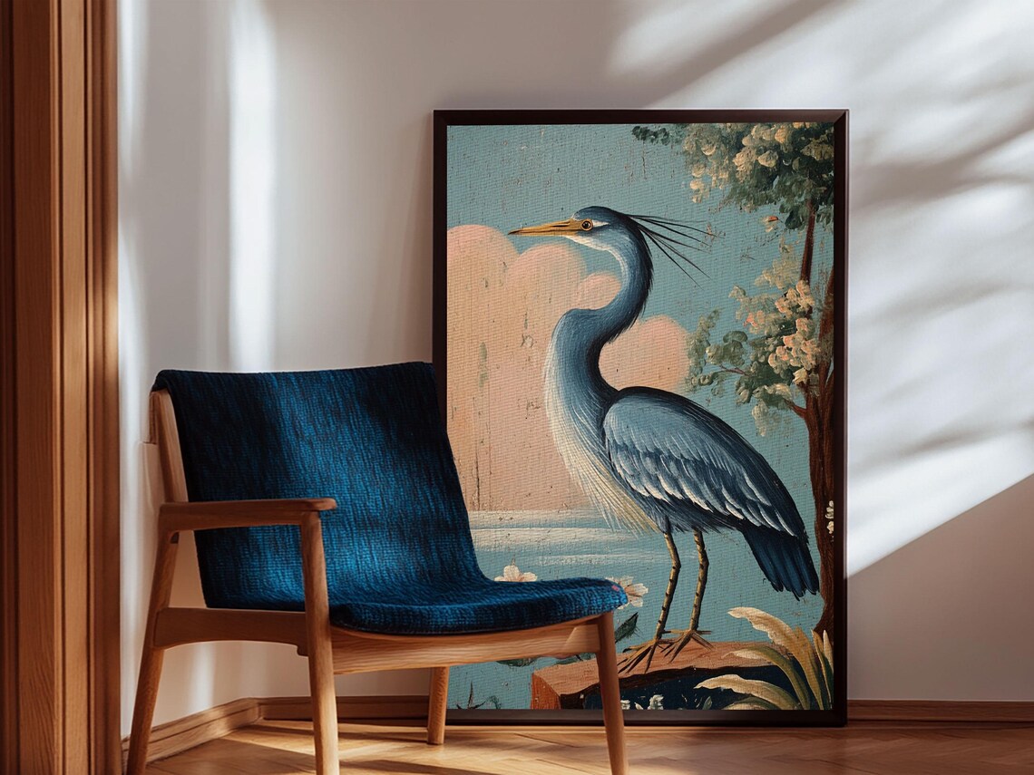 Blue Heron Vintage Coastal Art Print, Beach House - Image 5