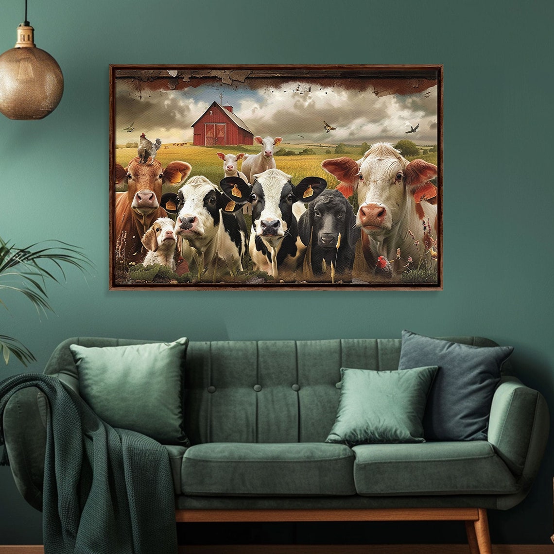 Cute Cow Herd Red Barn Farm Animal Faces Rustic Countryside Wall Art - Image 5