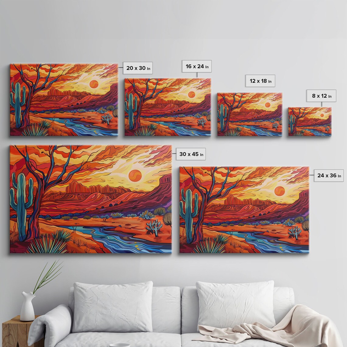 Southwest Desert Sunset Saguaro Cactus River Pop Art Travel Poster - Image 2