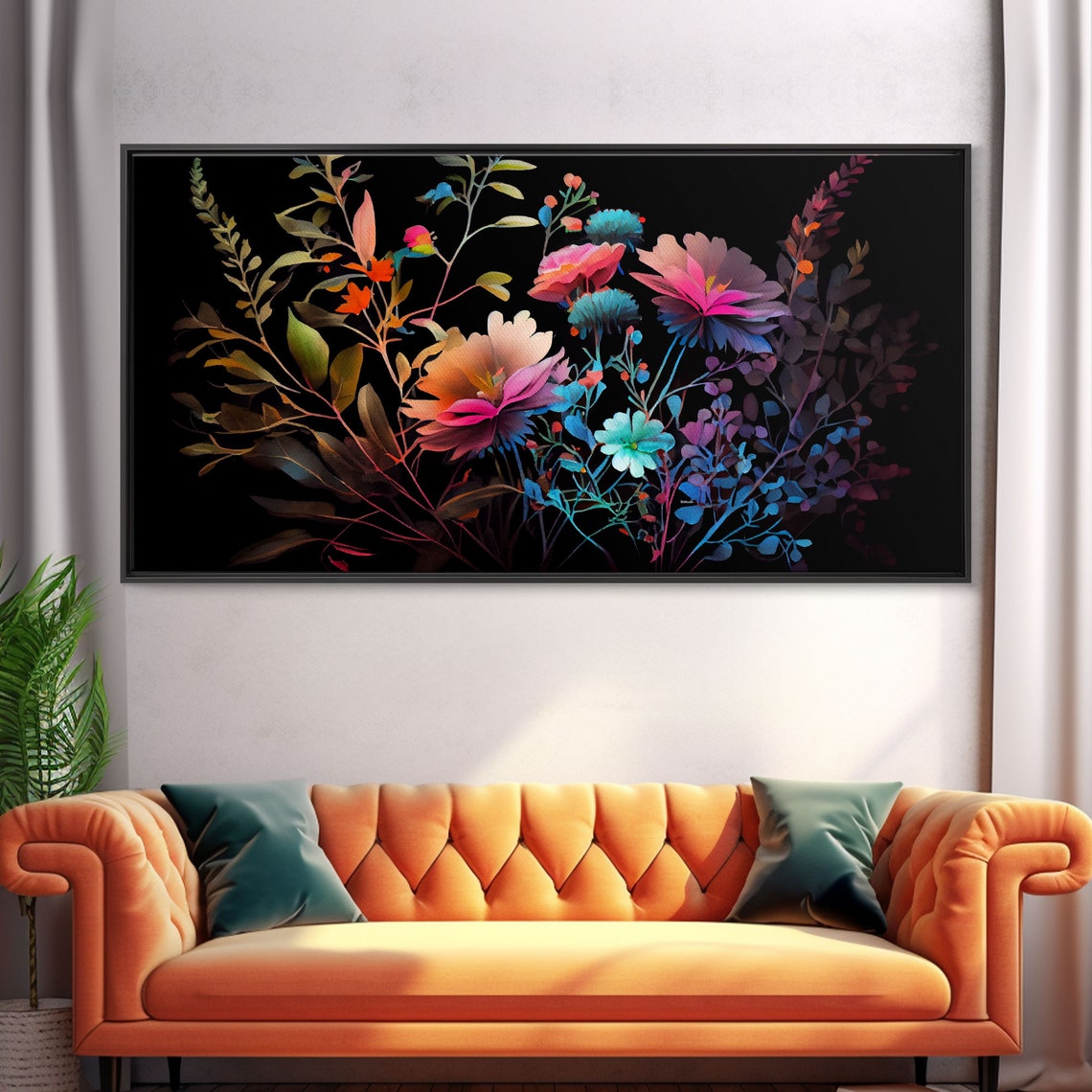 Wild Flower Art Black Background Framed Print Art Mothers Day Watercolor Painting Of Flowers On Living Room Art - Image 5