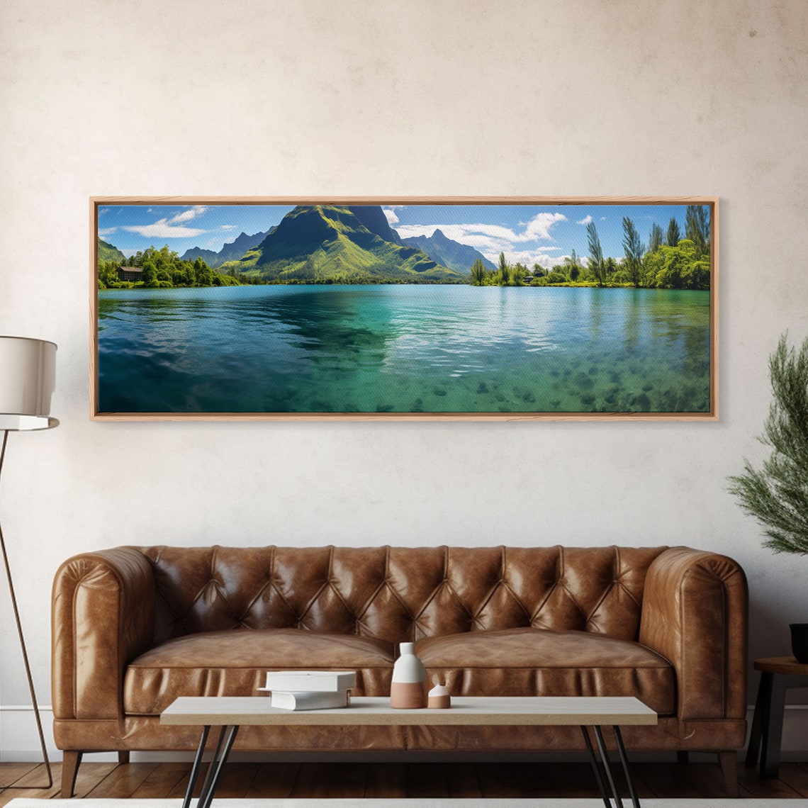 Tahiti Turquoise Lagoon Lush Volcanic Peak Daytime Panoramic Poster - Image 5