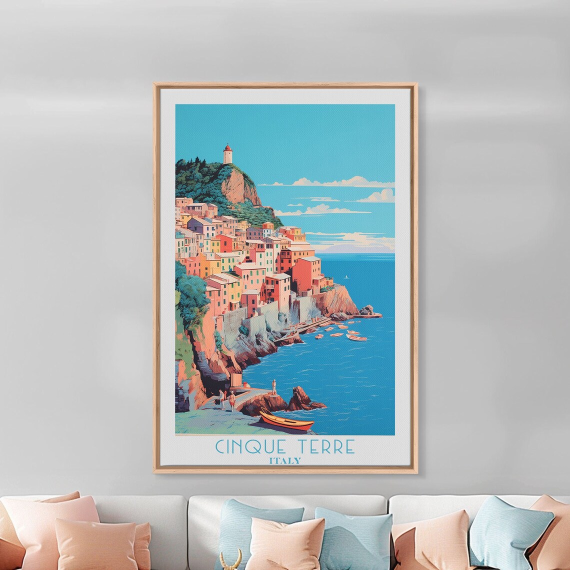 Cinque Terre Italy Colorful Cliff Village Harbor Boats Travel Poster - Image 2
