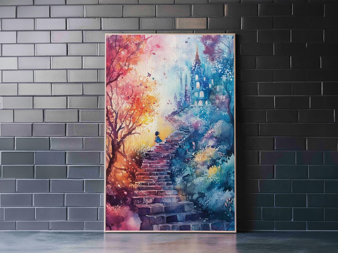 Whimsical Autumn Pathway Framed Print Cherry Blossom Painting Moody Art Cottagecore Living Room Rustic Wall Art - Image 2