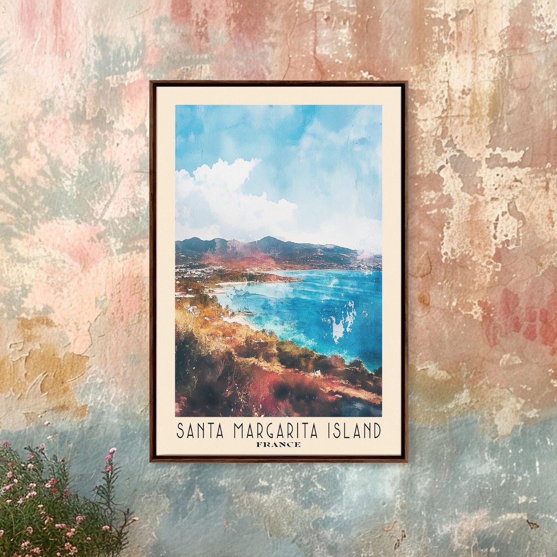 Santa Margarita Island France Watercolor Print Vacation Gift France Wall Art Beach Painting Beach Decor Large Wall Art Wood Frame Art - Image 4