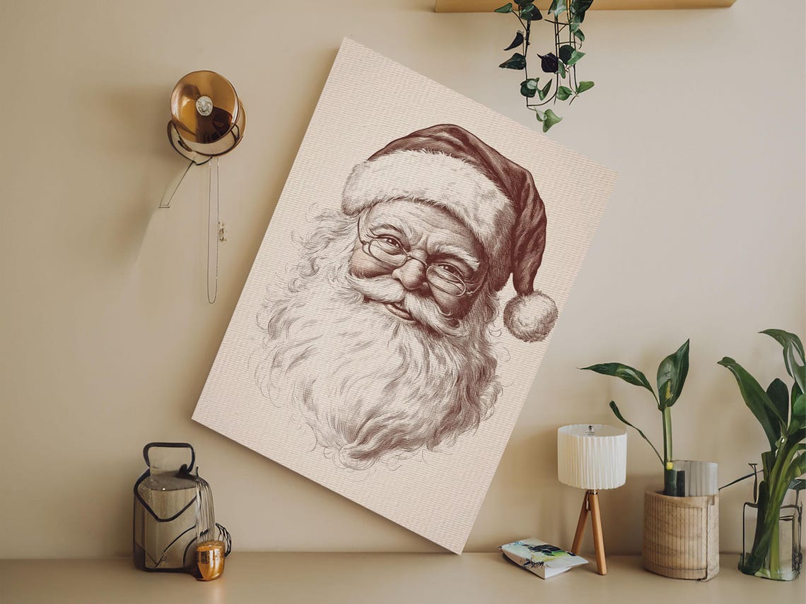 Vintage Santa Claus Portrait With Glasses Sepia Sketch Holiday Poster - Image 3