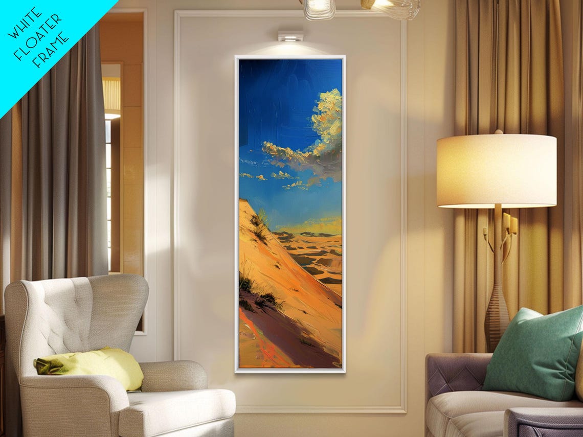 Desert Sand Dunes Blue Sky Golden Light Landscape Painting Poster