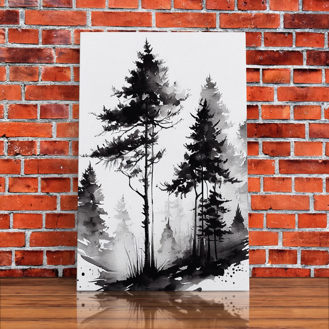 Black and White Pine Tree Forest Watercolor Art Print - Image 5