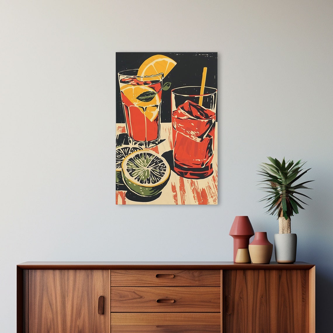 Retro Citrus Red Cocktails Block Print Style Bar Cart Decor Poster - Image 5