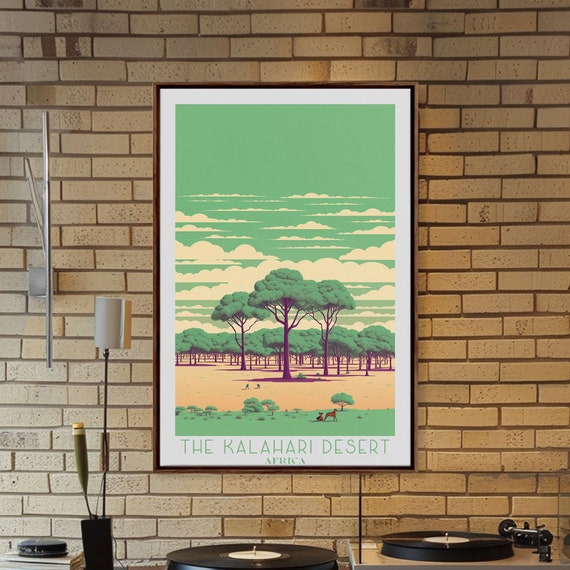 Kalahari Desert Retro Travel Poster Original Framed Print Namibia Travel Decor Vintage Style Home Decor Travel Print