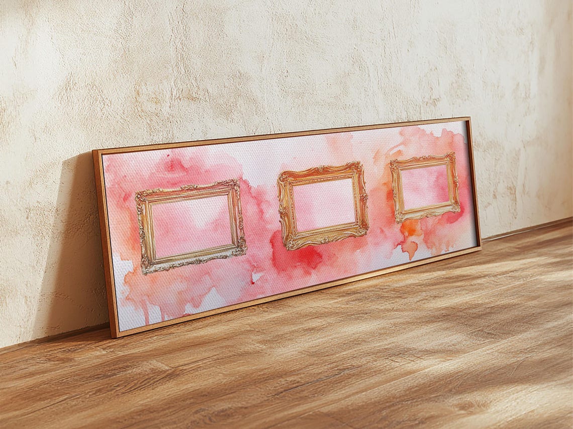 Gold Picture Frames Trio Pink Watercolor Panoramic Canvas Poster - Image 5