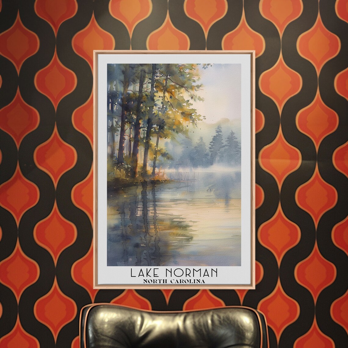 Lake Norman North Carolina Framed Print Watercolor Landscape Art Travel Poster Living Room Art Wall Art Art Handmade Gift