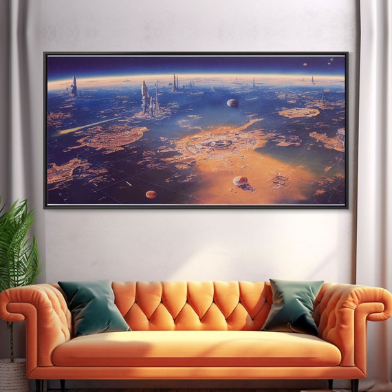 Futuristic City Planet, Bird's-Eye View Sci-Fi Art Print