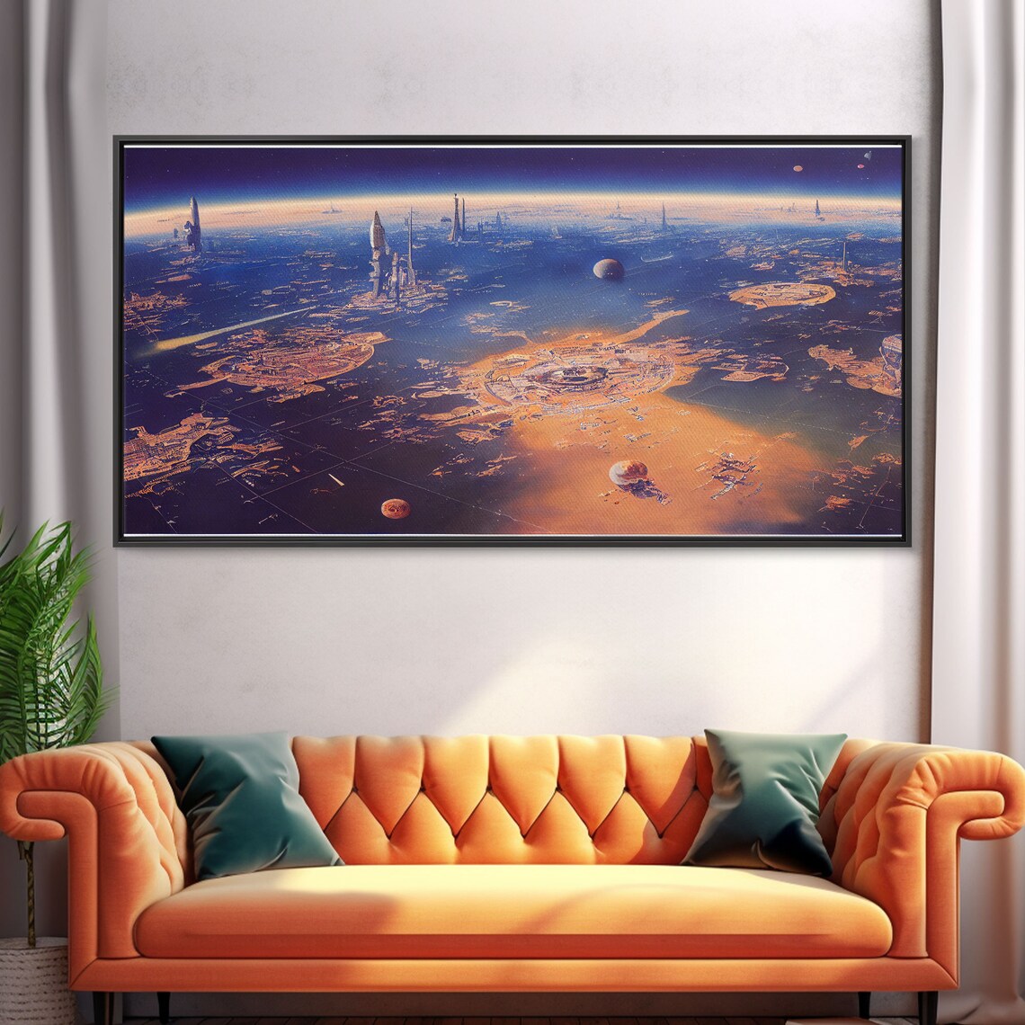 Futuristic City Planet, Bird's-Eye View Sci-Fi Art Print