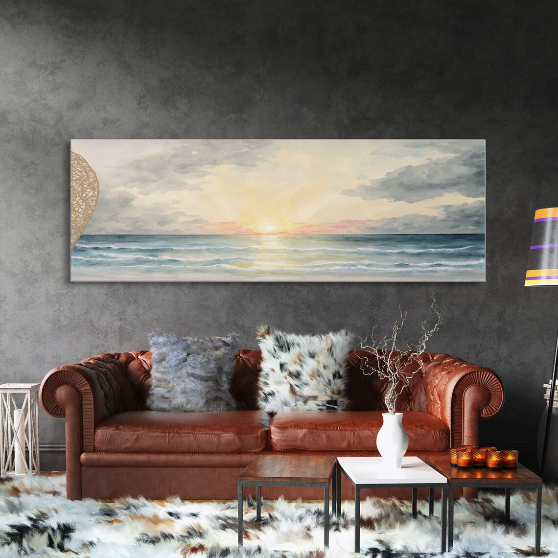 Ocean Sunrise Watercolor Soft Pastel Seascape Calm Horizon Art Poster - Image 3
