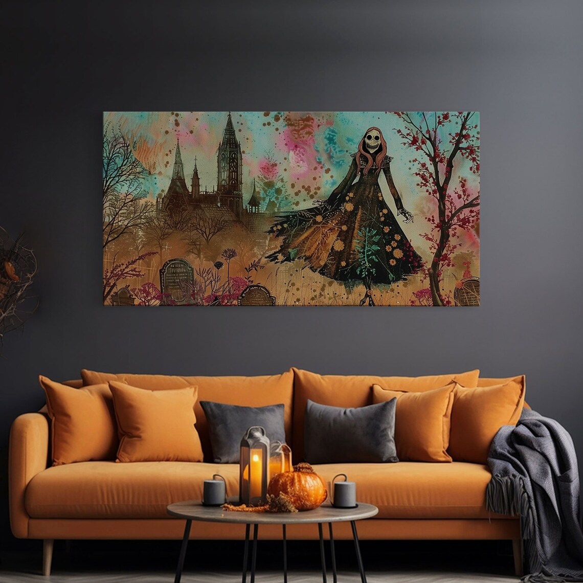 Grinning Banshee In Cemetery With Gothic Church Spooky Art Poster
