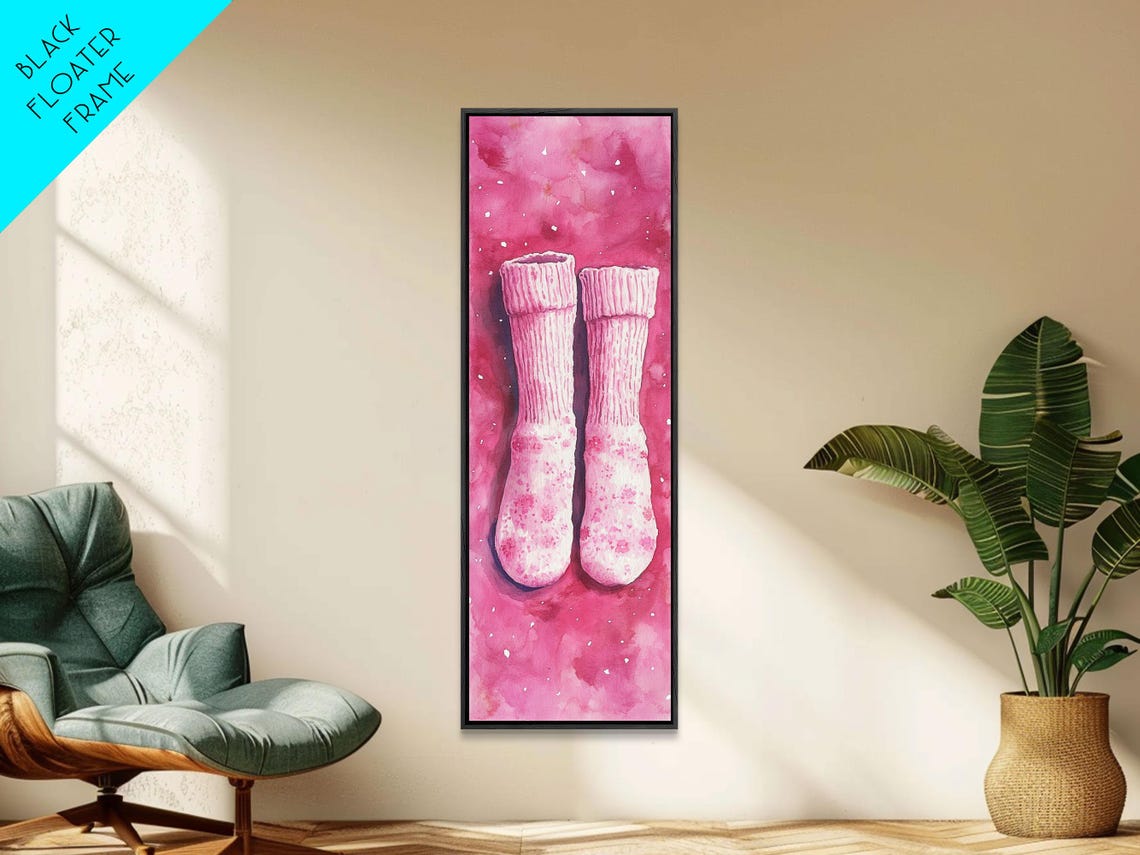 Cozy Pink Knitted Socks Deep Rose Watercolor Whimsical Wall Poster - Image 6