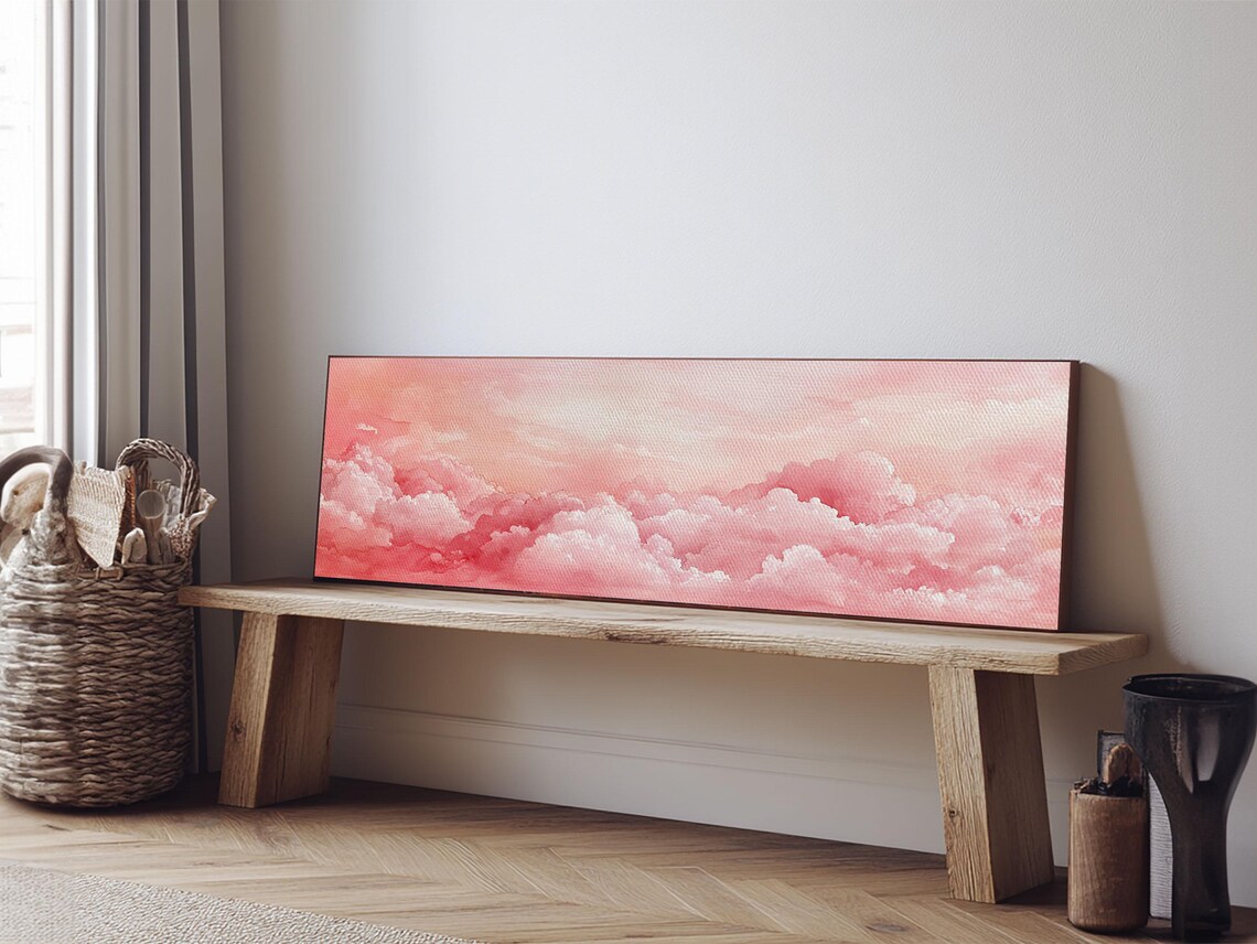 Pink Cloudscape Framed Print Light Pink Wall Art Above Sofa Horizontal Art Moody Sky Coastal Decor Gift Idea For Her Bedroom Art - Image 6