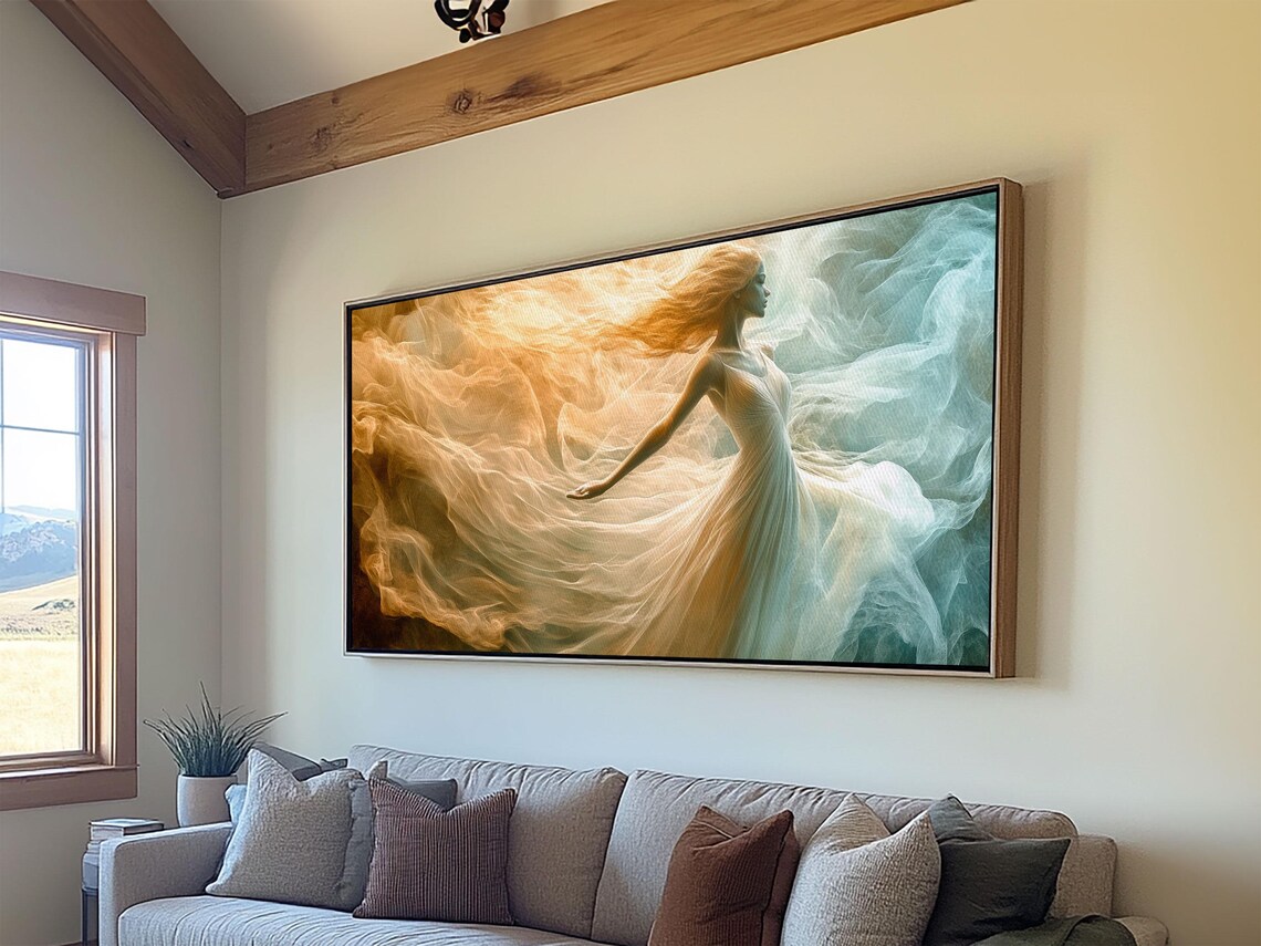 Ethereal Spirit Goddess Flowing Golden Fabric Moody Boho Wall Art Poster - Image 6