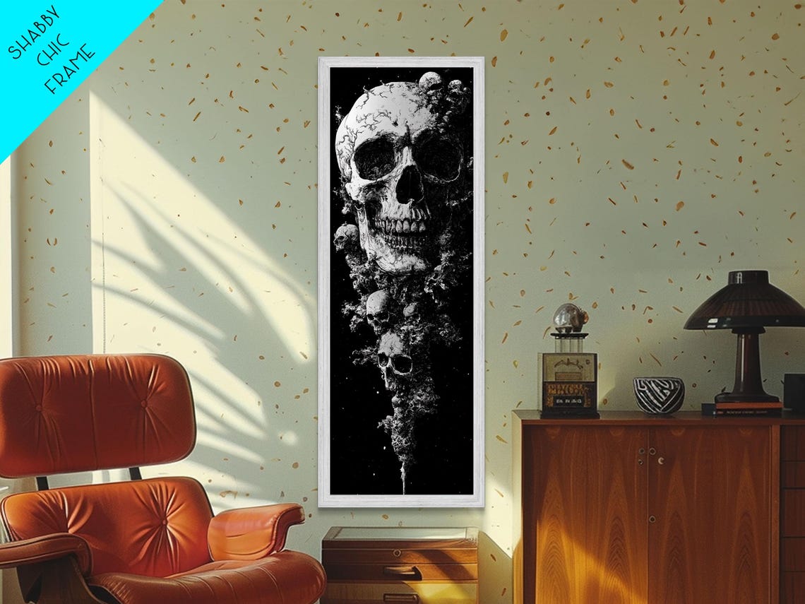 Gothic Skull Black White Horror Dark Art Dissolving Vertical Poster - Image 4