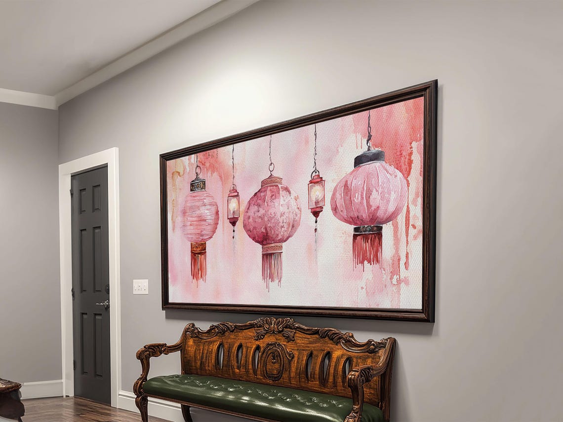 Pink Lanterns Print Chinoiserie Wall Art Moroccan Wall Art Whimsical Art Living Room Art Rustic Decor Fall Gift Idea - Image 3