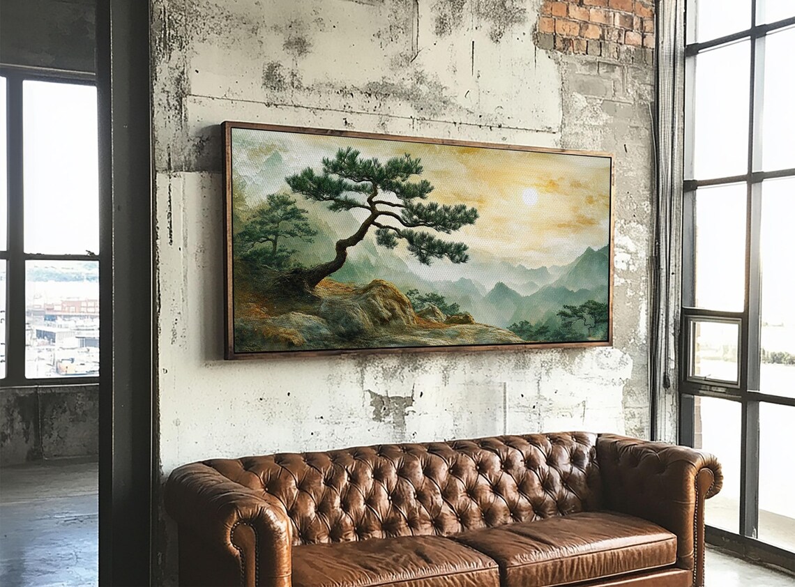 Pine Tree Mountain Sunset Misty Valley Zen Nature Landscape Wall Art Poster - Image 6
