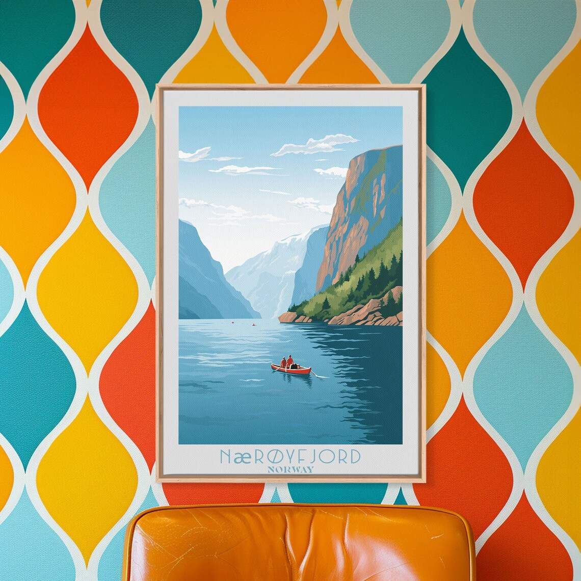 Nærøyfjord Norway Steep Fjord Cliffs Kayak Retro Vintage Travel Poster - Image 4